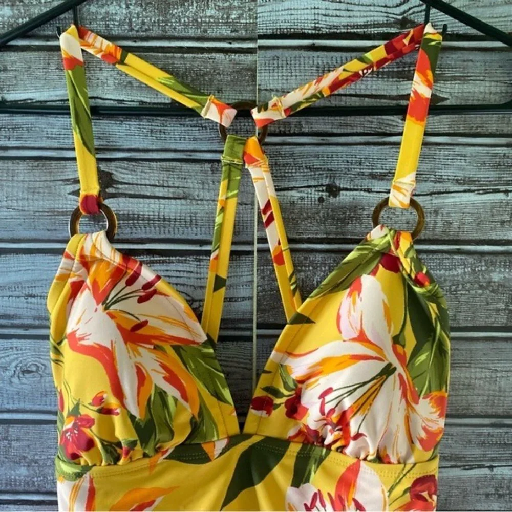 Kona Sol Floral Print One-Piece Swimsuit Size‎ M
